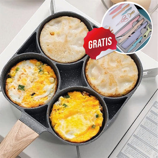 SARTEN 4 ESPACIOS + CUCHILLOS COLORES